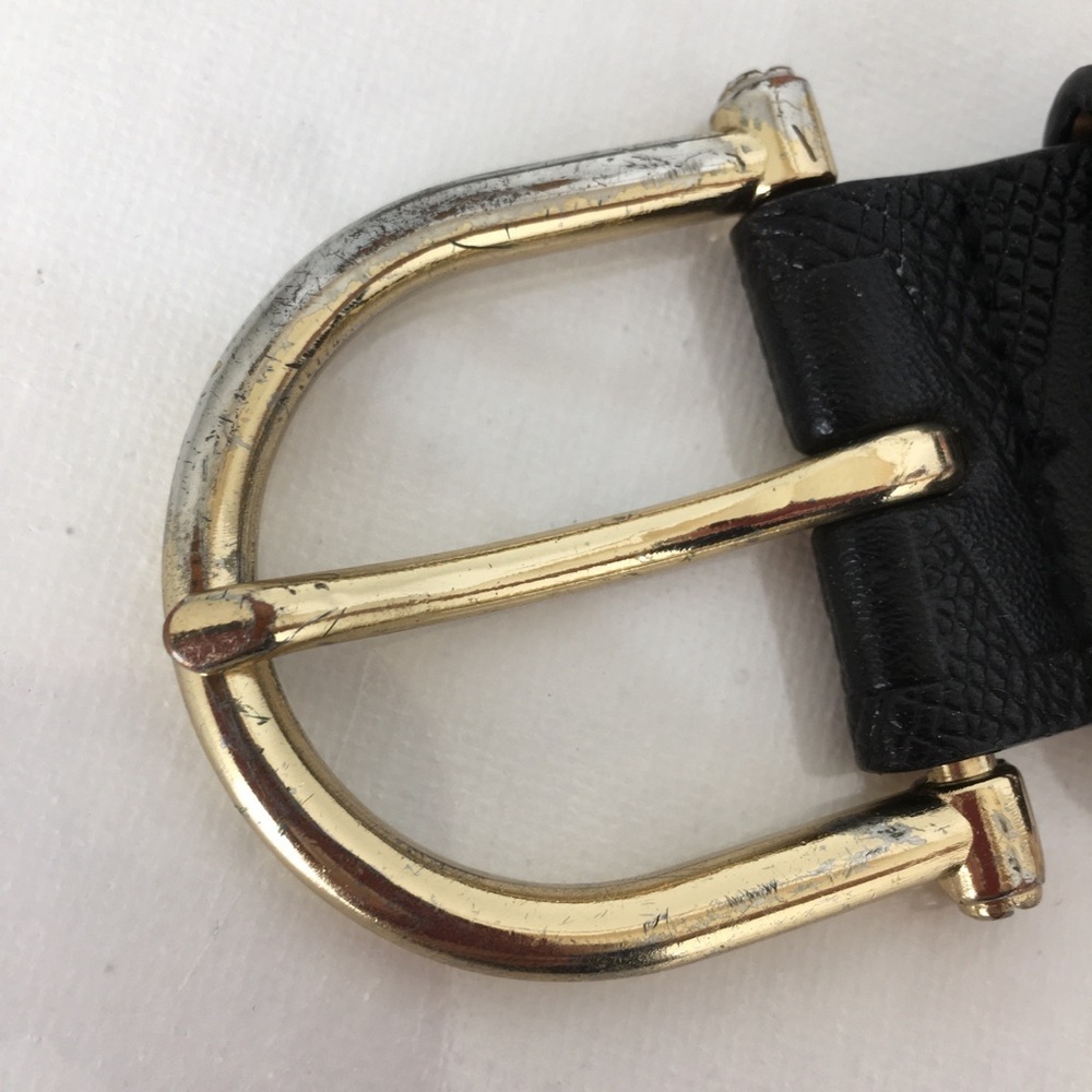 Michael Kors Black Leather Monogram Belt Gold Tone Metal Horseshoe Buckle Size S - Picture 8 of 10